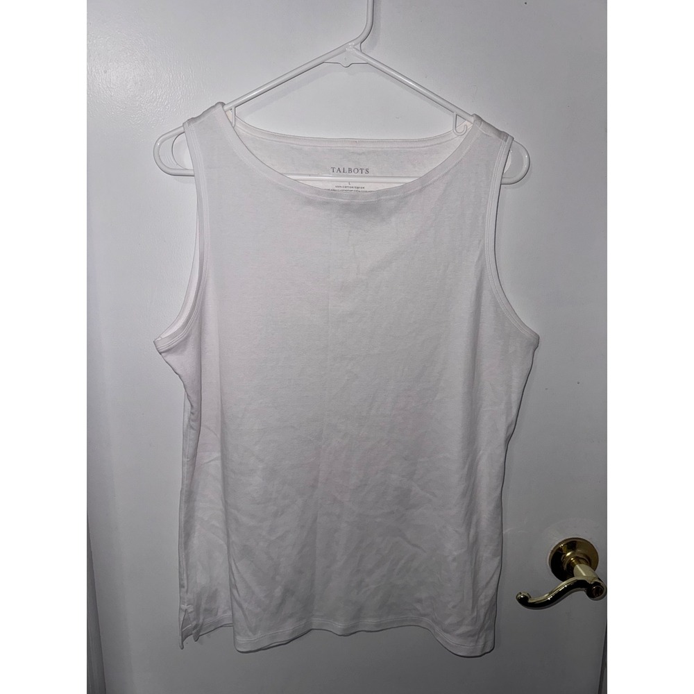 Talbots Womens Large White 100% Cotton Sleeveless Scoop Neck Tank Top Basic L
